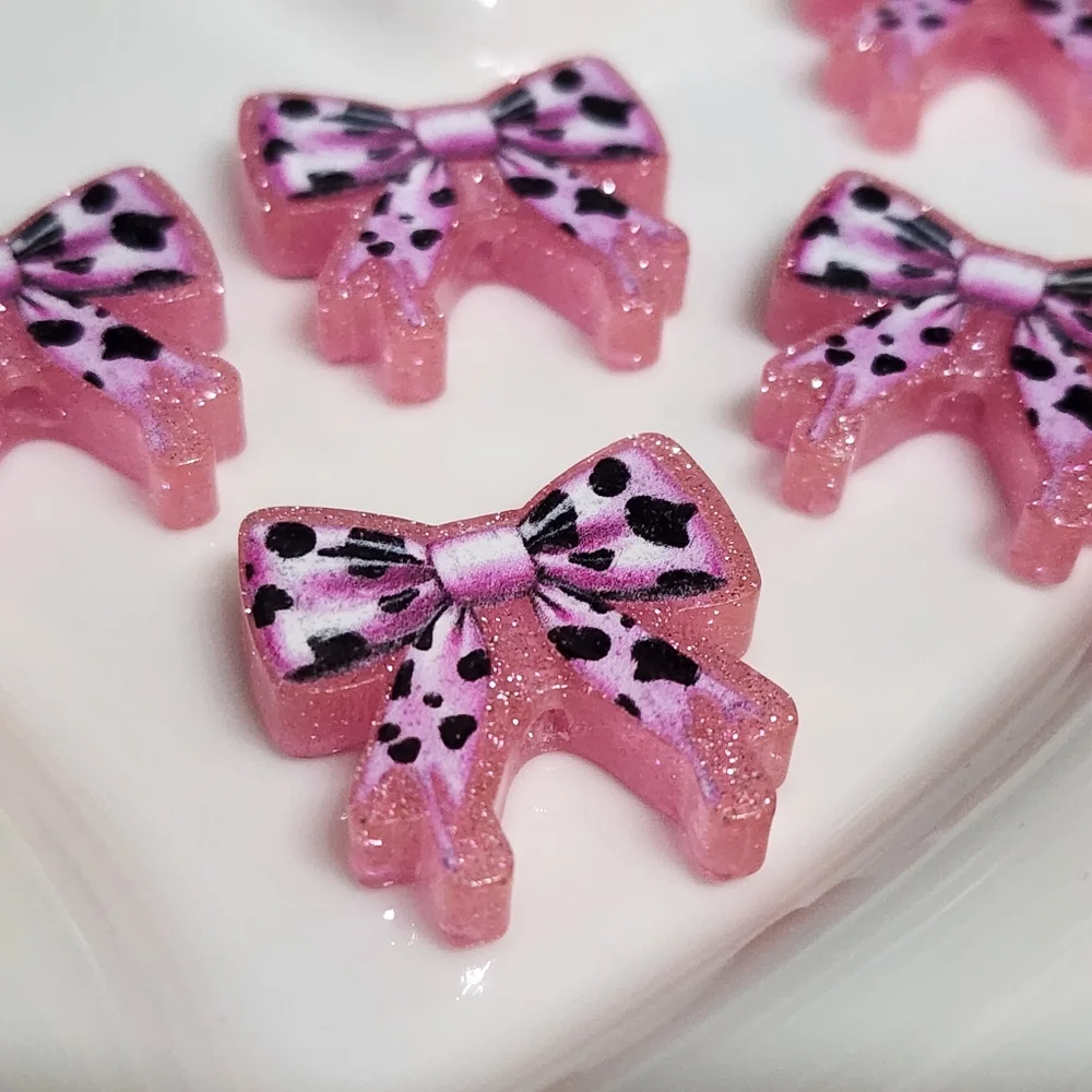 Bow Focal Bead 2 Pcs Pink‎ Black Cow Print Beaded Pen Acrylic Jewelry Making